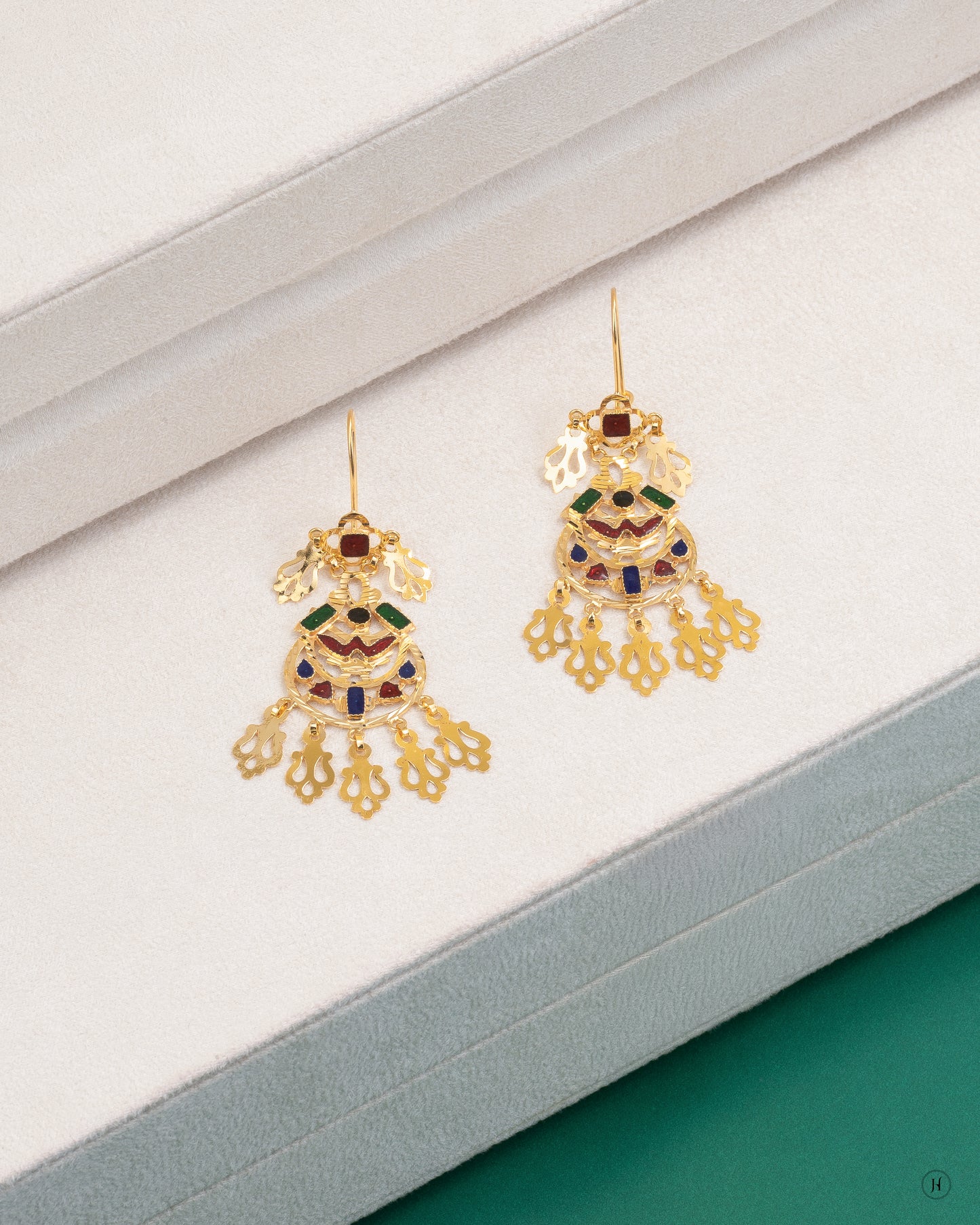 21Karat Yellow Gold Bahraini Open Drop Design Bridal Earrings for Emirati women