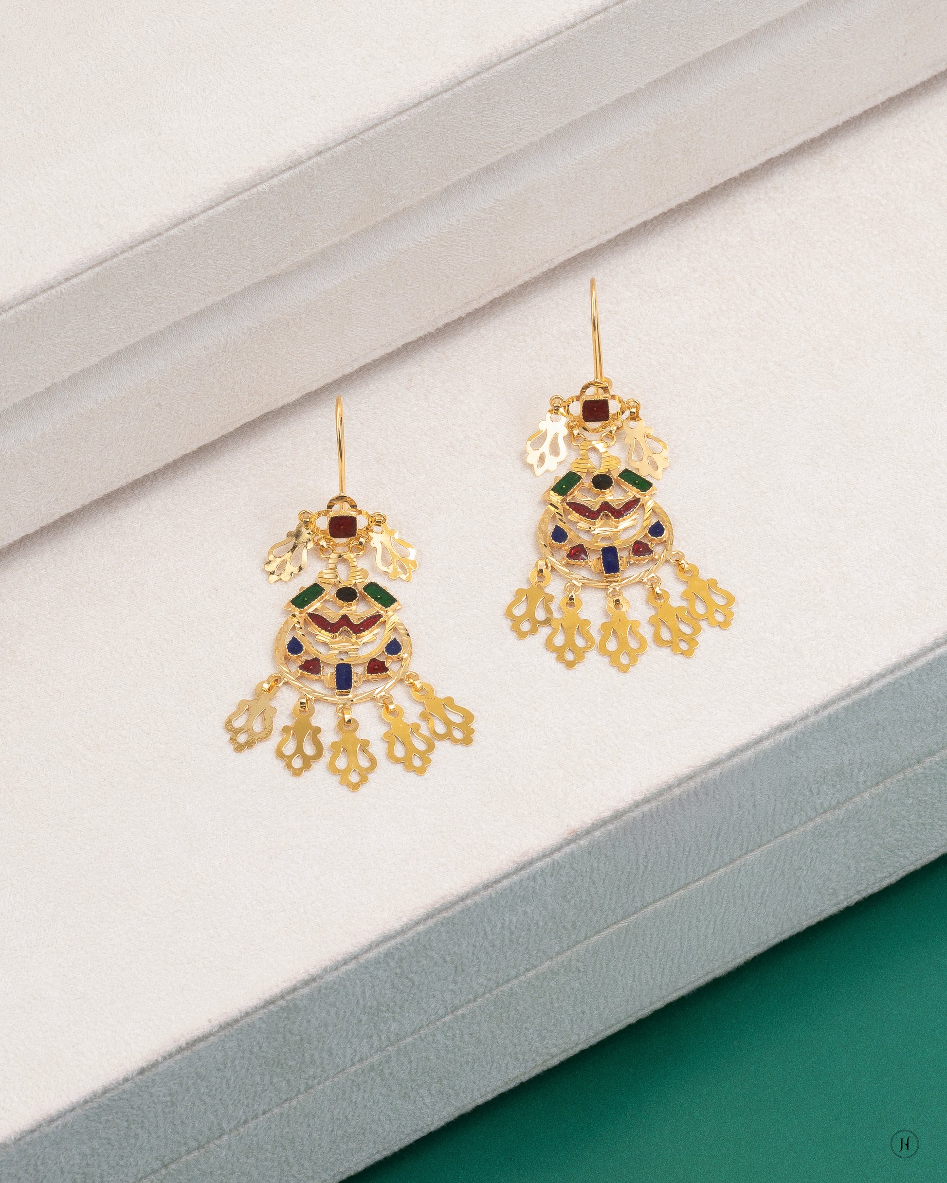 21Karat Yellow Gold Bahraini Open Drop Design Bridal Earrings for Emirati women