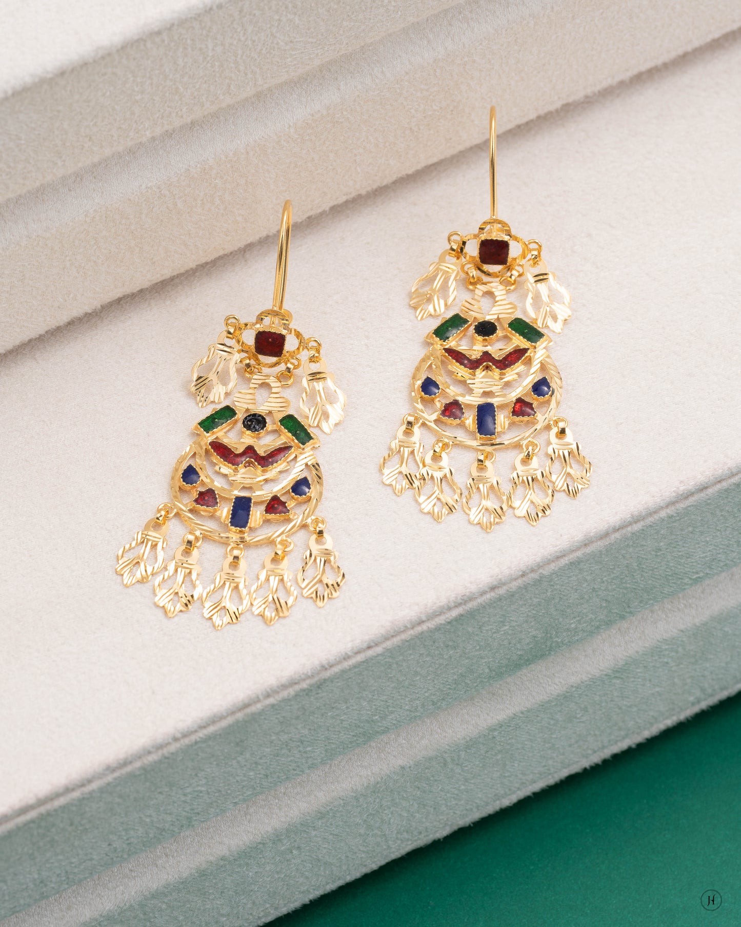 21Karat Yellow Gold Bahraini Open Drop Design Earrings for Arab Ladies