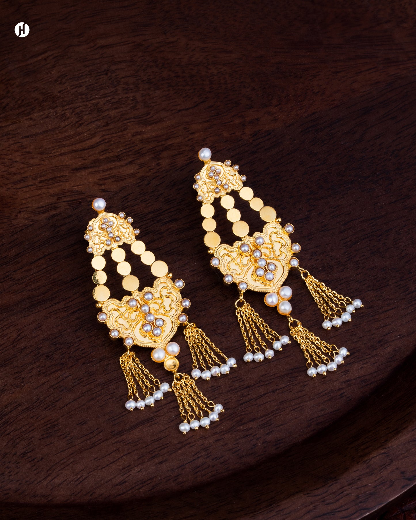 21Karat Yellow Gold Bahraini Pearl Tassel Earrings.