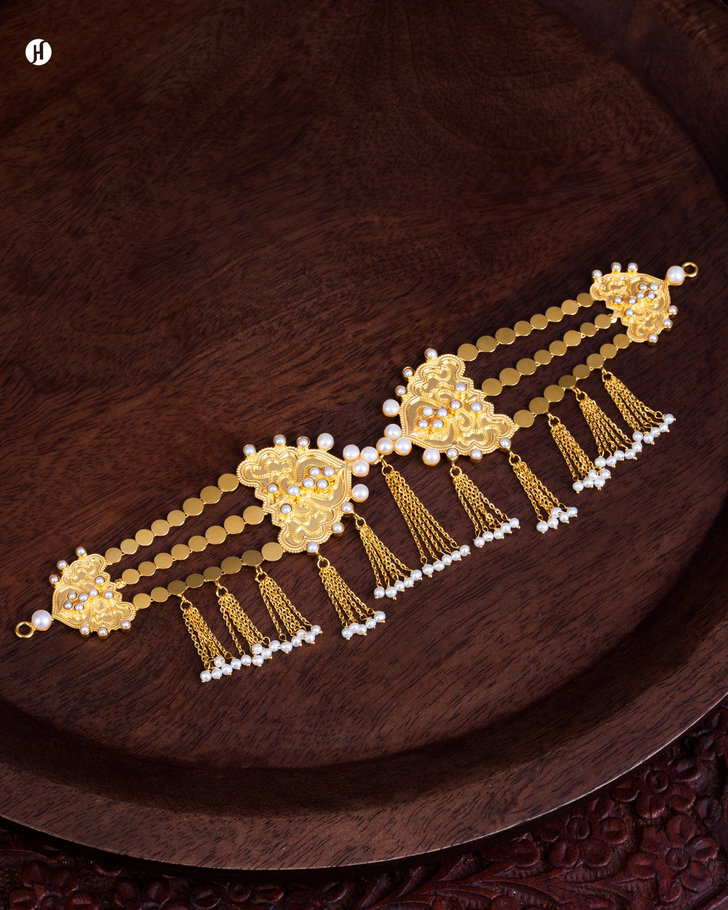 21Karat Yellow Gold Bahraini Pearl Tassel Necklace.