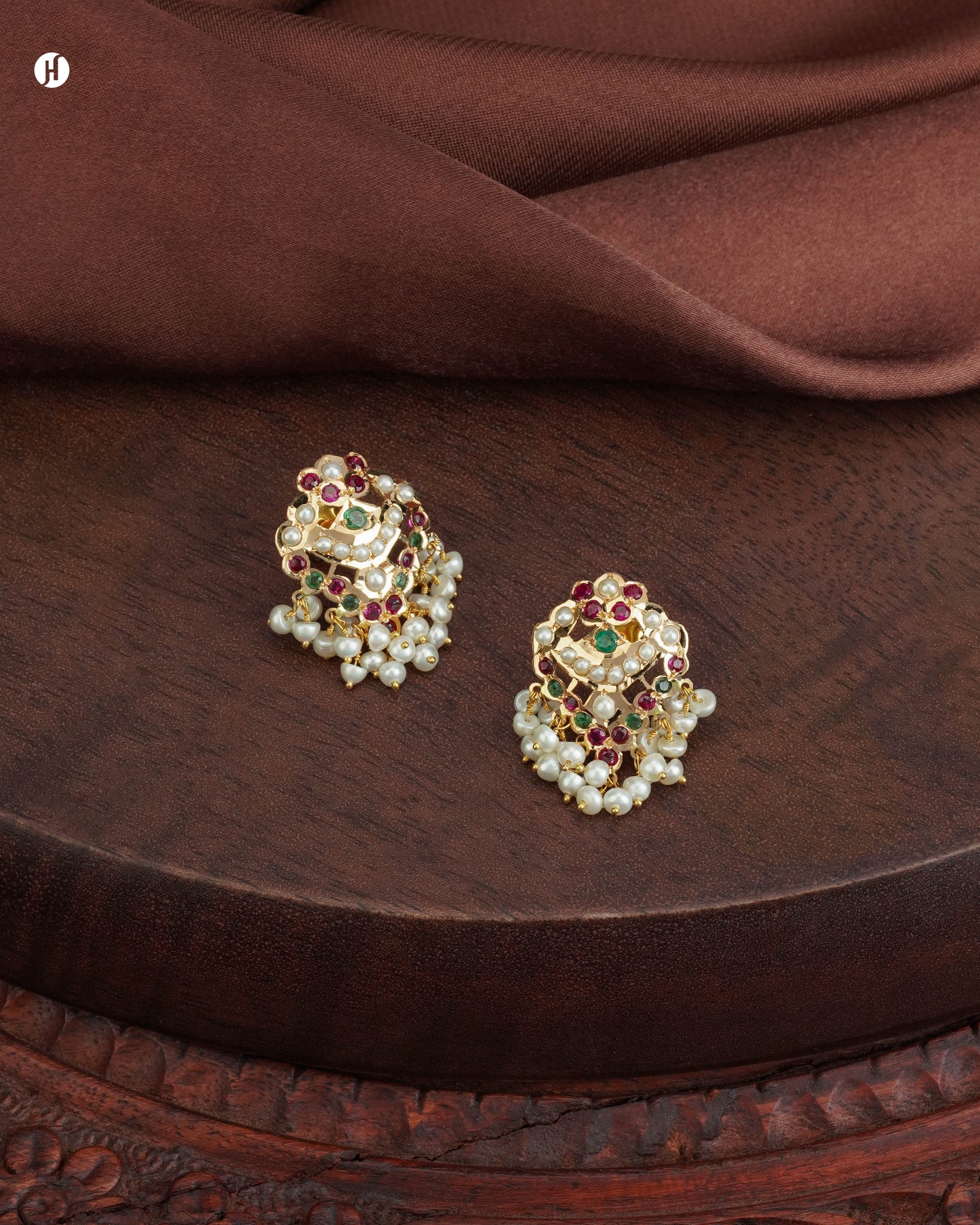 21Karat Yellow Gold Bridal Pakistani Kundan Teardrop Earrings with Pearl Price in Dubai, UAE