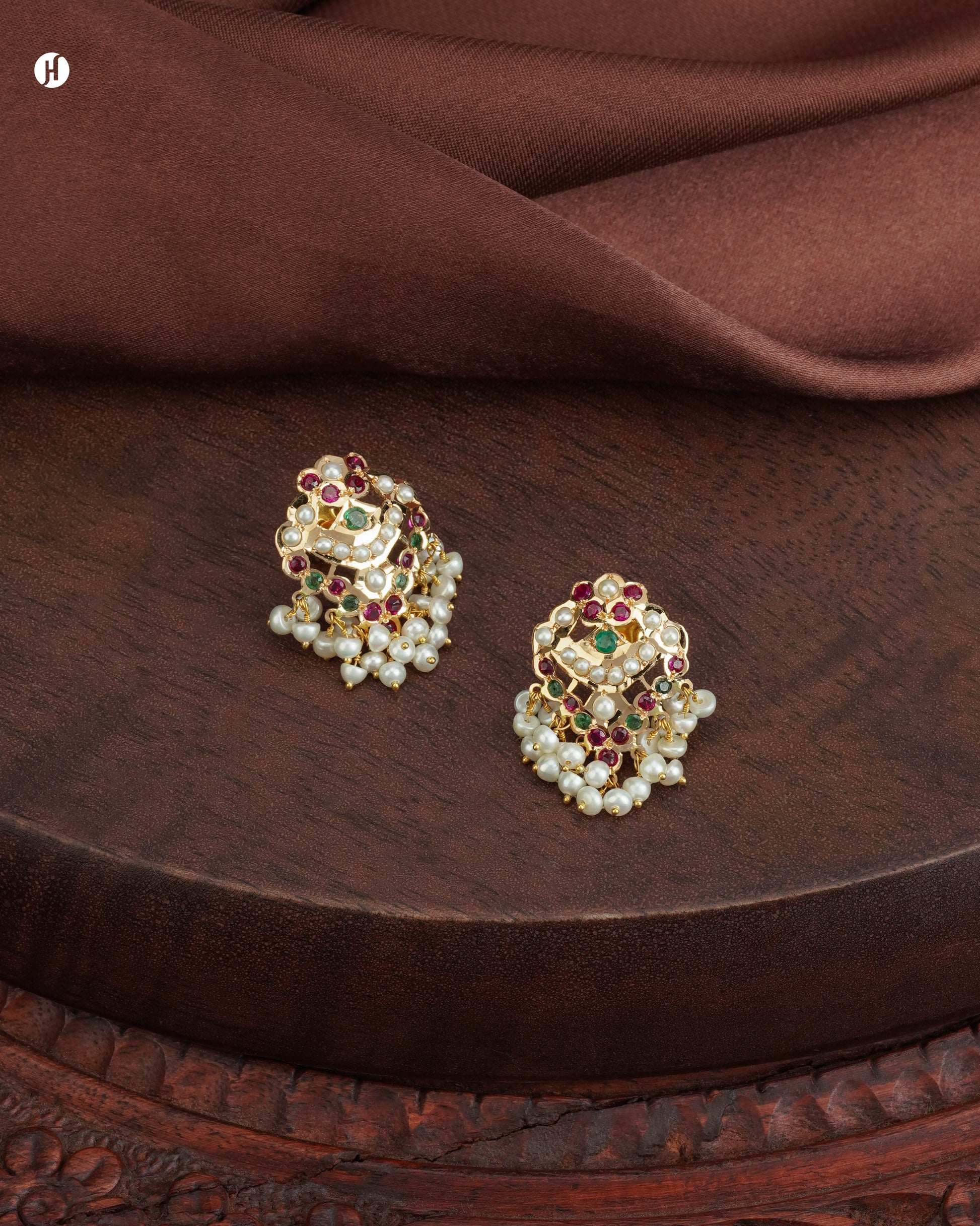 21Karat Yellow Gold Bridal Pakistani Kundan Teardrop Earrings with Pearl Price in Dubai, UAE
