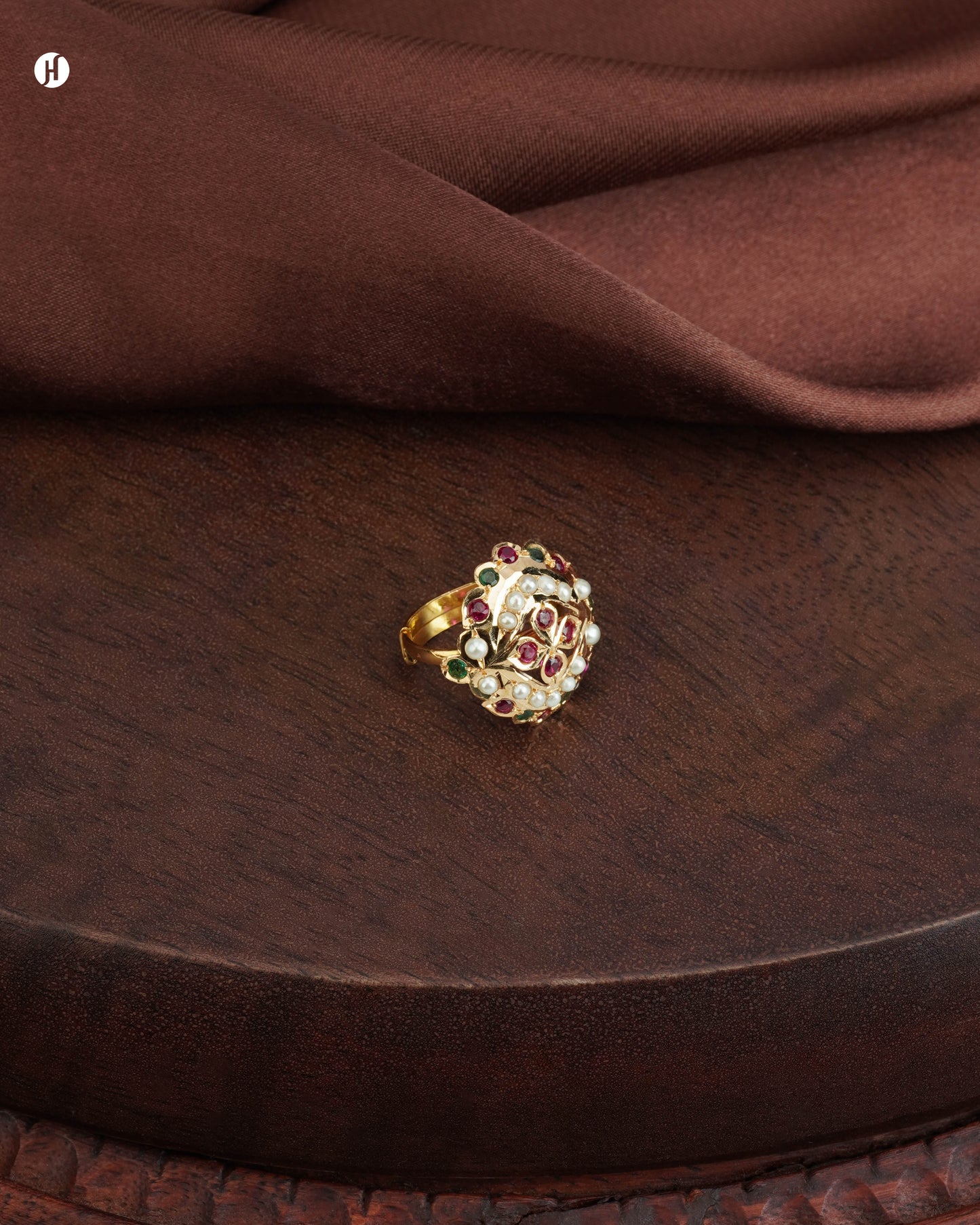 21Karat Yellow Gold Bridal Pakistani Kundan Teardrop Ring with Pearl Price in Dubai, UAE