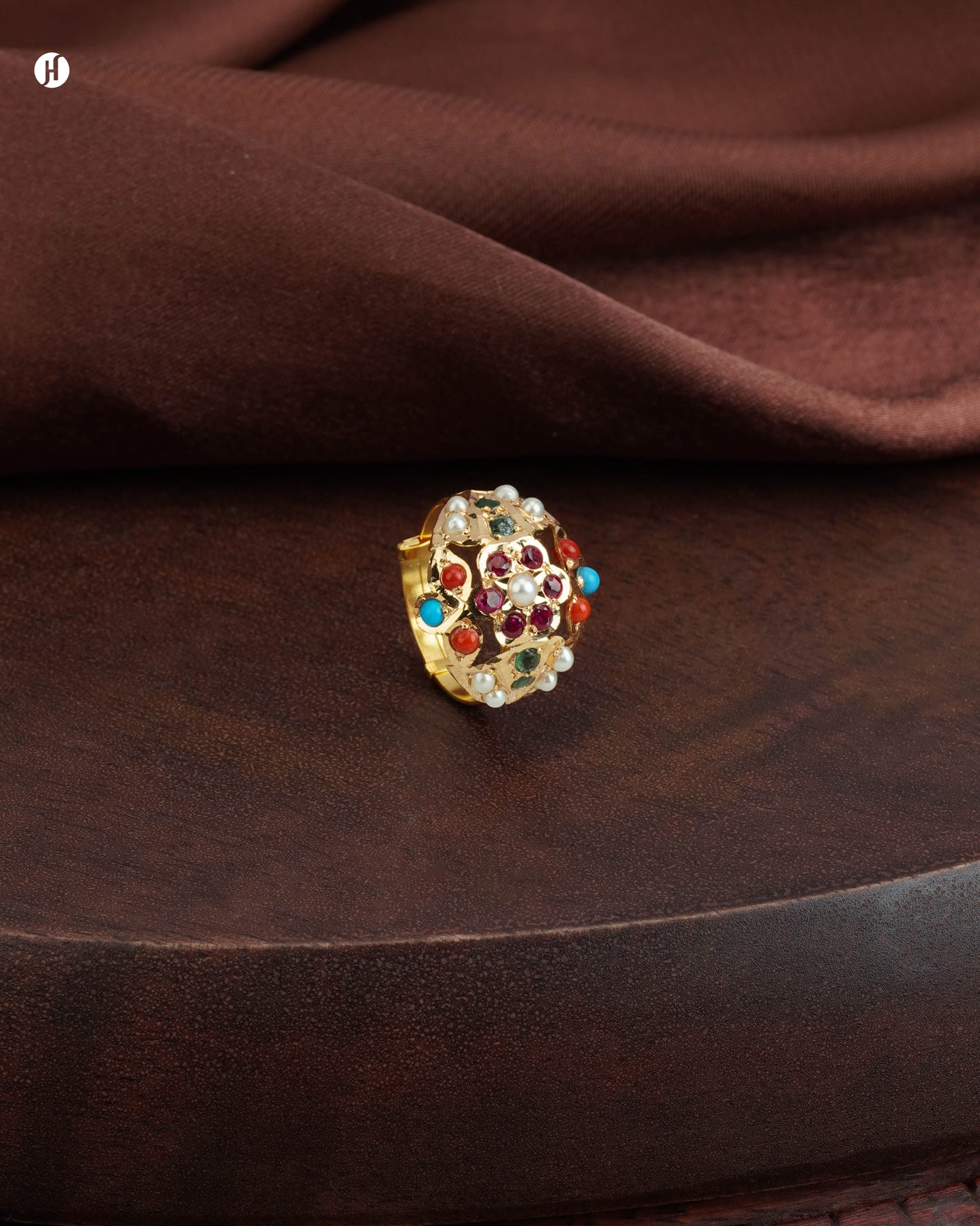 21Karat Yellow Gold Pakistani Gemstone Kundan Ring for Ladies | Ring Price in Dubai