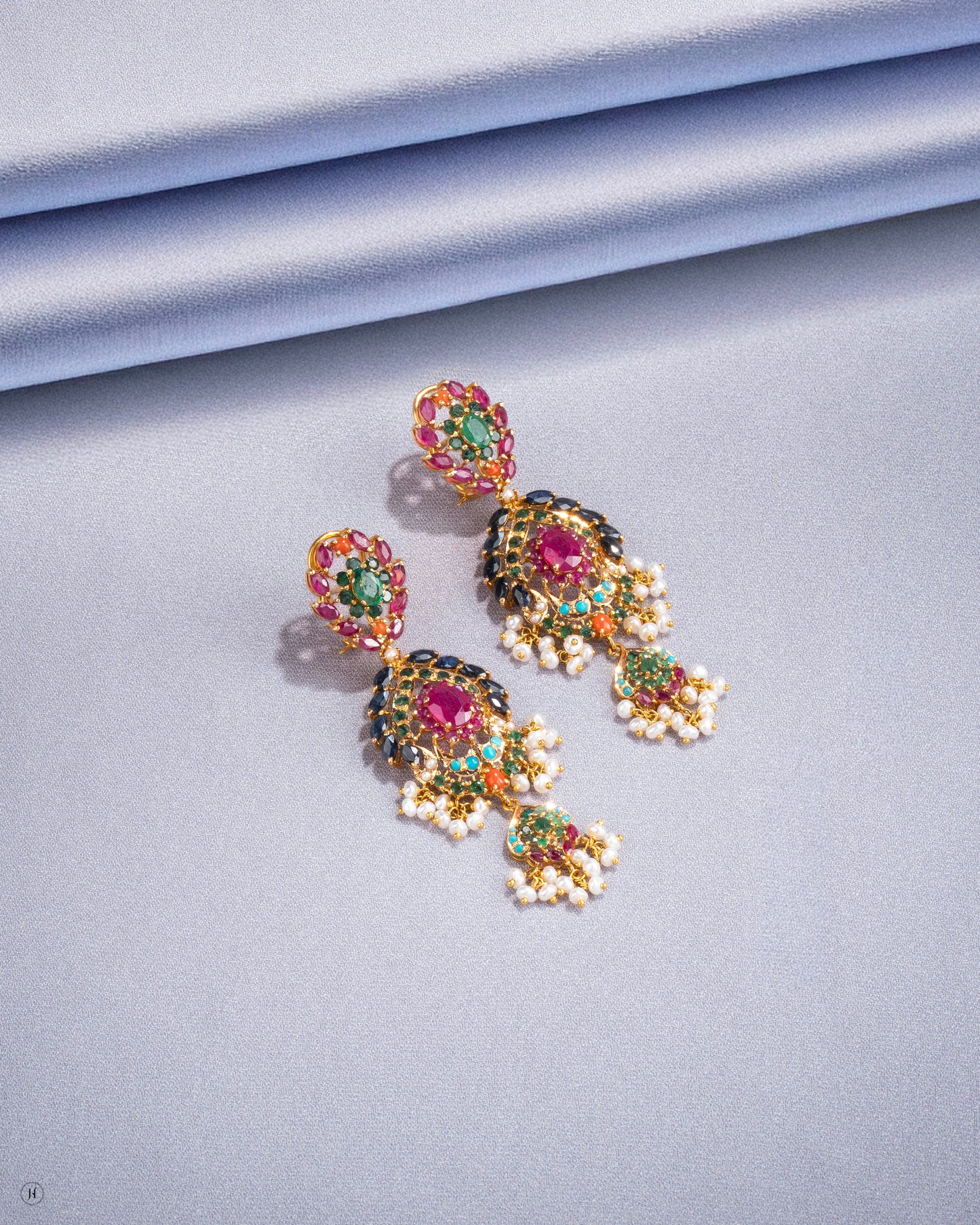 21Karat Yellow Gold Pakistani Majestic Multicolor Floral Ruby & Beaded Bridal Earrings for Ladies in Dubai, UAE