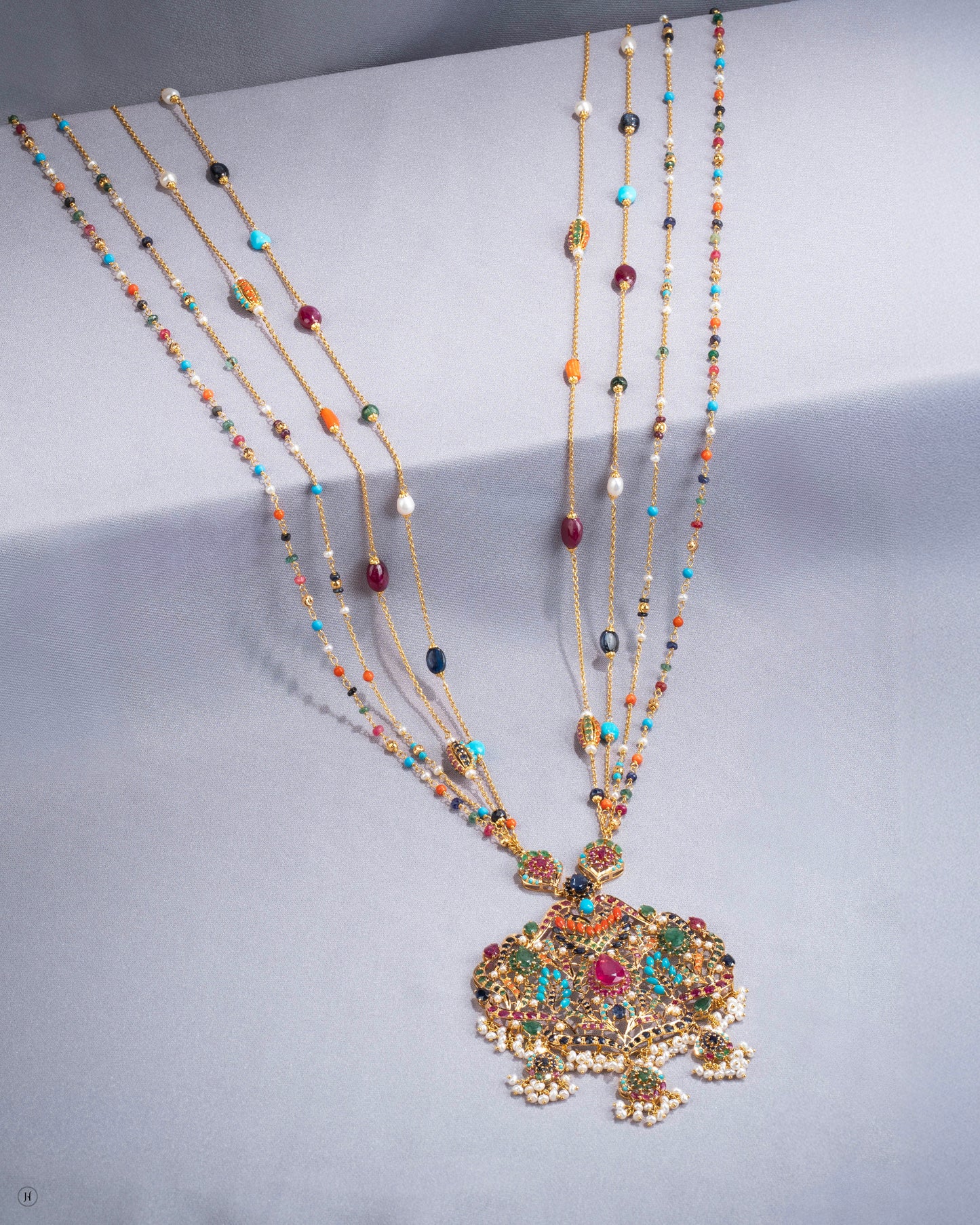 21Karat Yellow Gold Pakistani Majestic Multicolor Floral Ruby & Beaded Bridal Necklace for Ladies in Dubai, UAE
