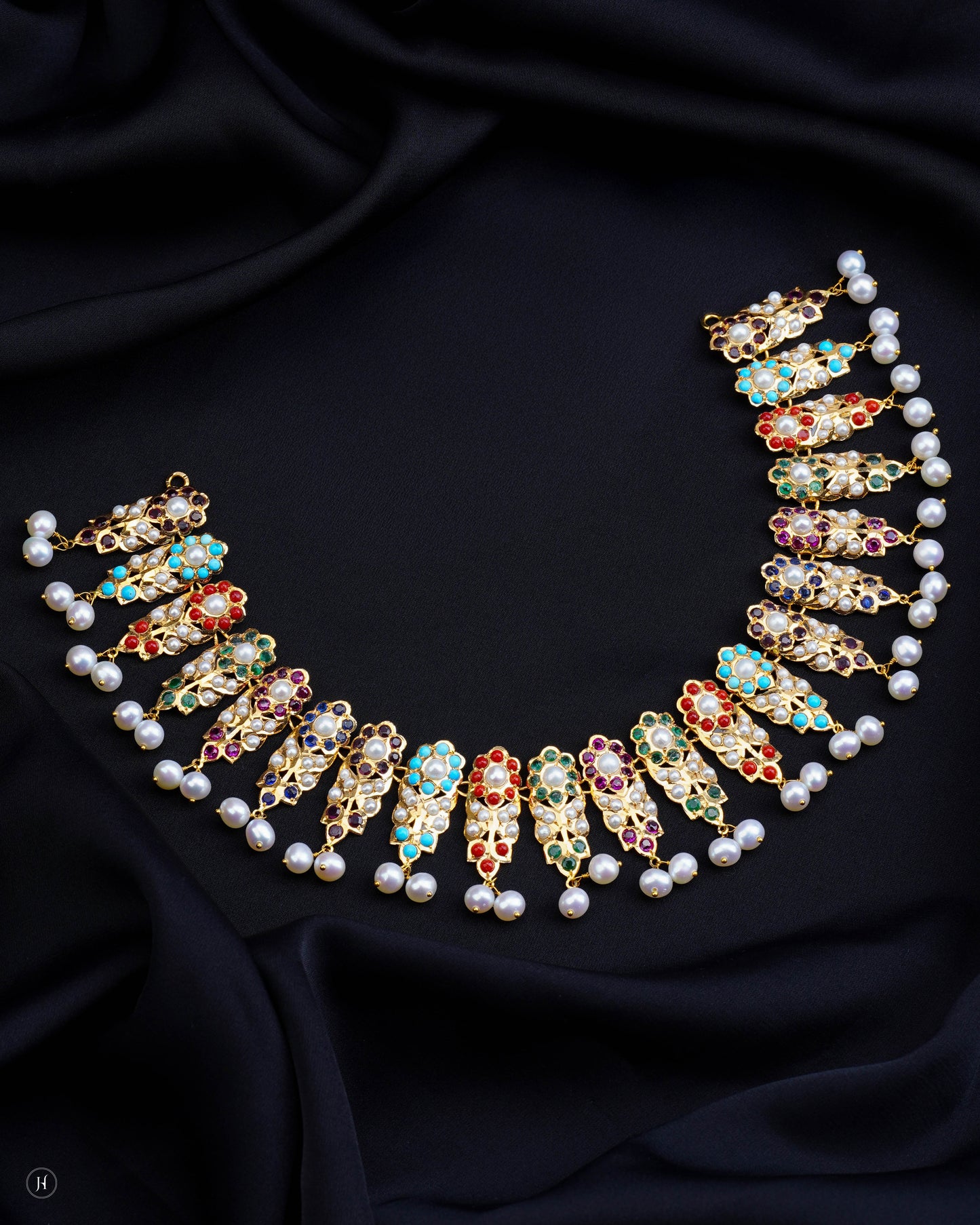 21Karat Yellow Gold Pakistani Multi-Color Floral Motif Pearl Necklace | Online Jewellery Store In UAE for Khaleeji Women