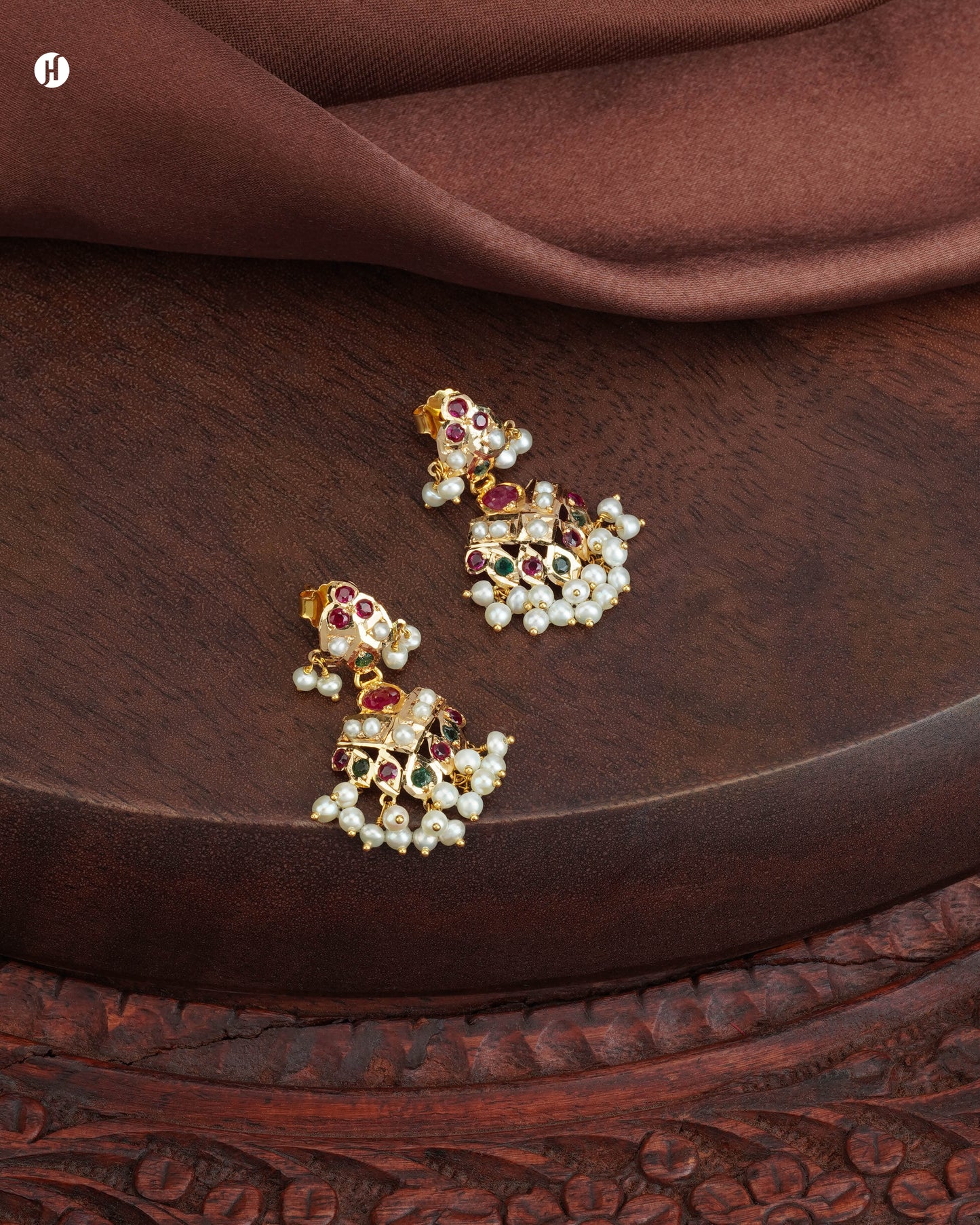 21Karat Yellow Gold Pakistani Multi-Gemstone Square-Shaped Earrings For Arab Khaleeji Ladies in UAE - J.H Jewellers