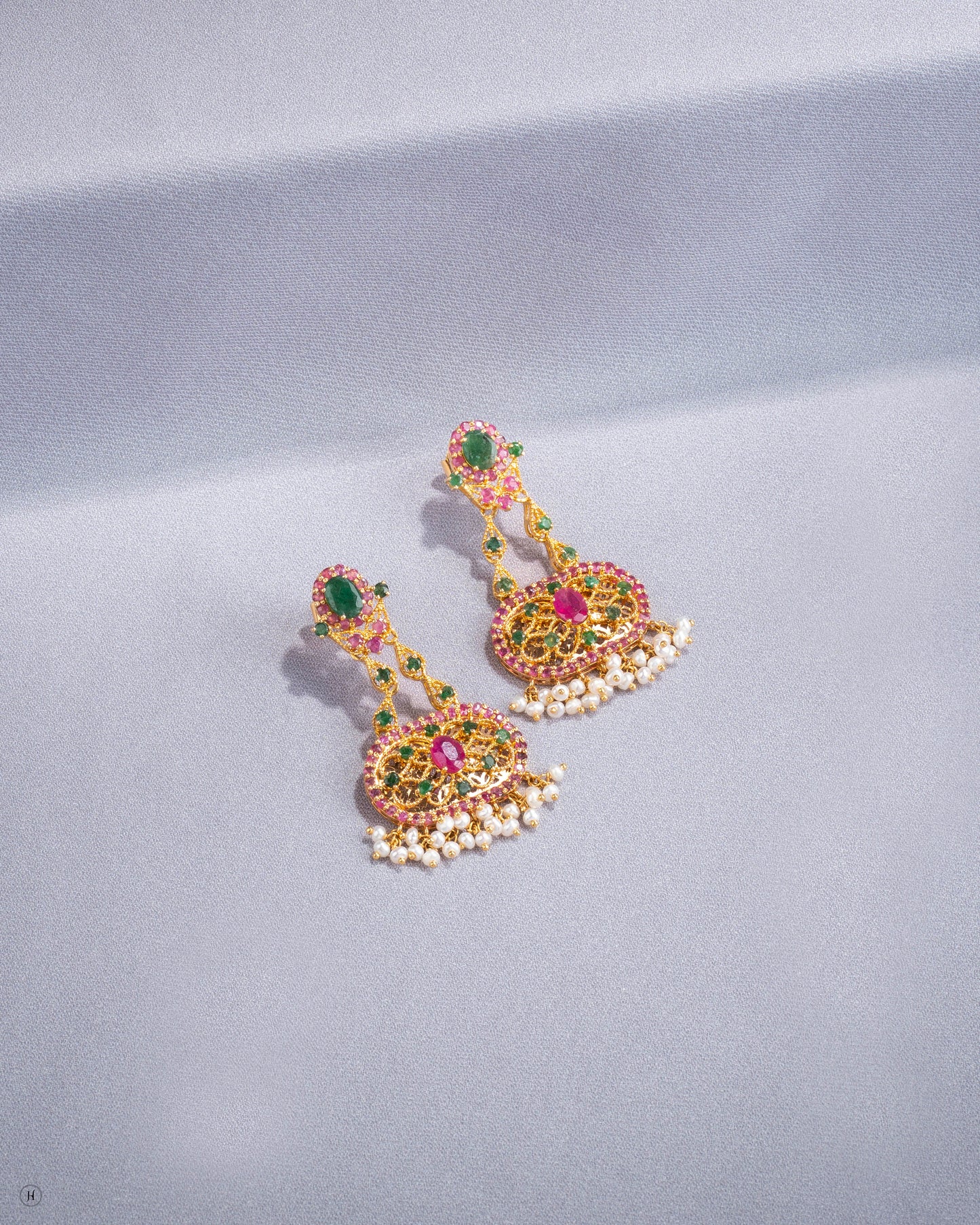 21Karat Yellow Gold Pakistani Oval-Shaped Floral Ruby Earrings for Arab Ladies