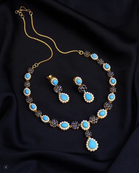 21Karat Yellow Gold Pakistani Oval Turquoise Necklace Set | Online Jewellery Store in Dubai