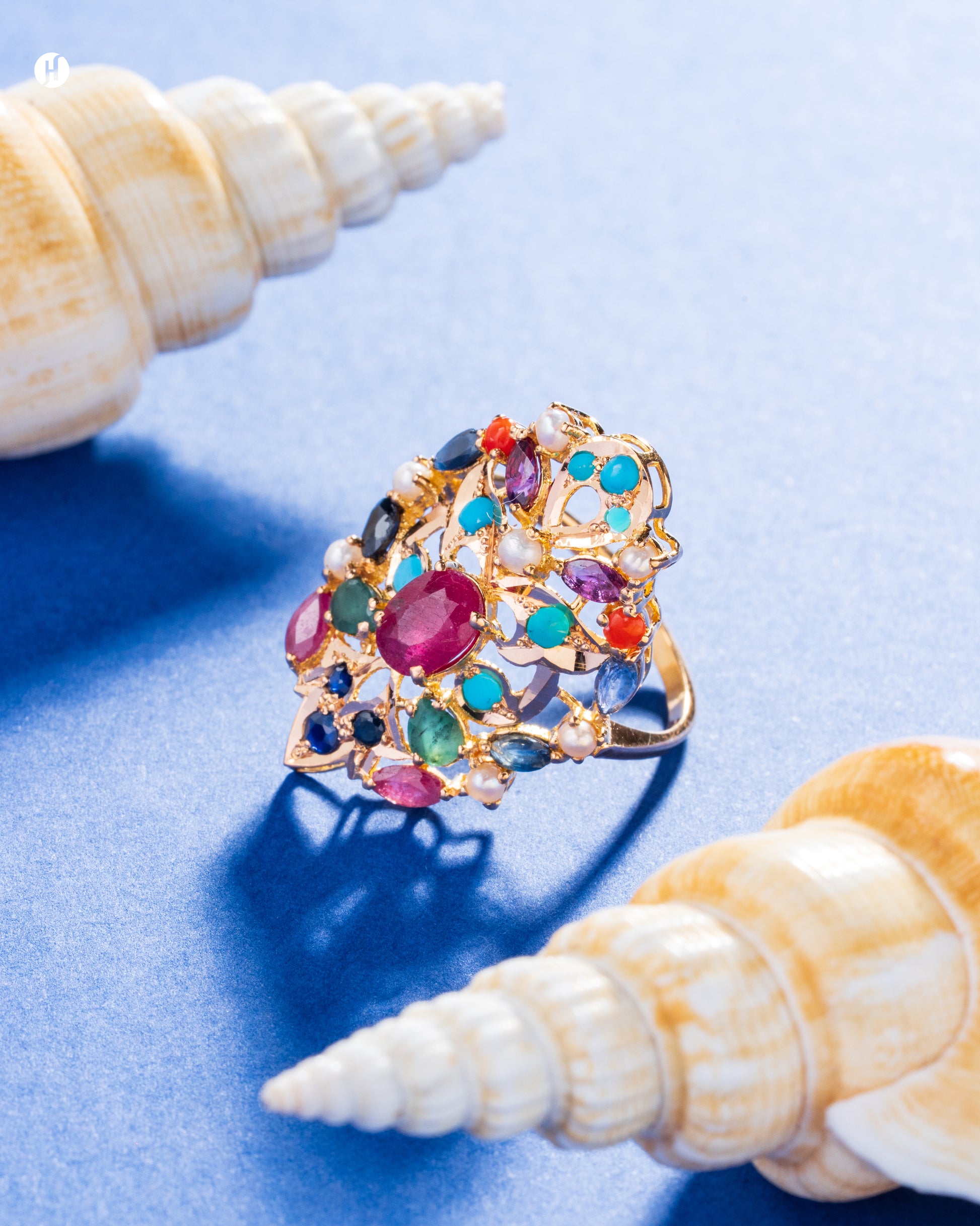 21Karat Yellow Gold Pakistani Ruby & Multi-Gemstone Ring for Arab ladies in UAE | Online Jewellery Store