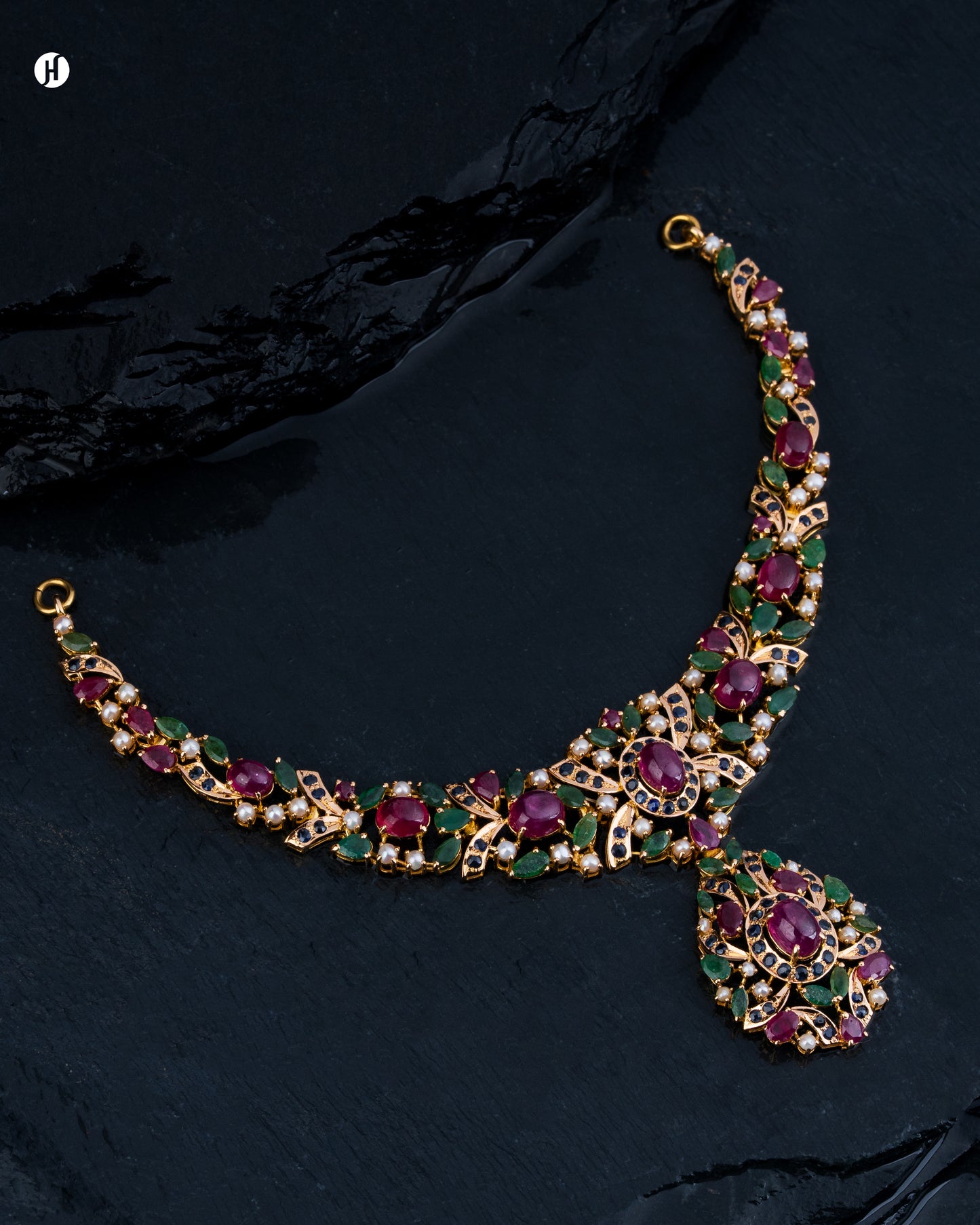 21Karat Yellow Gold Pakistani Ruby & Pearl Bridal Necklace for Ladies.