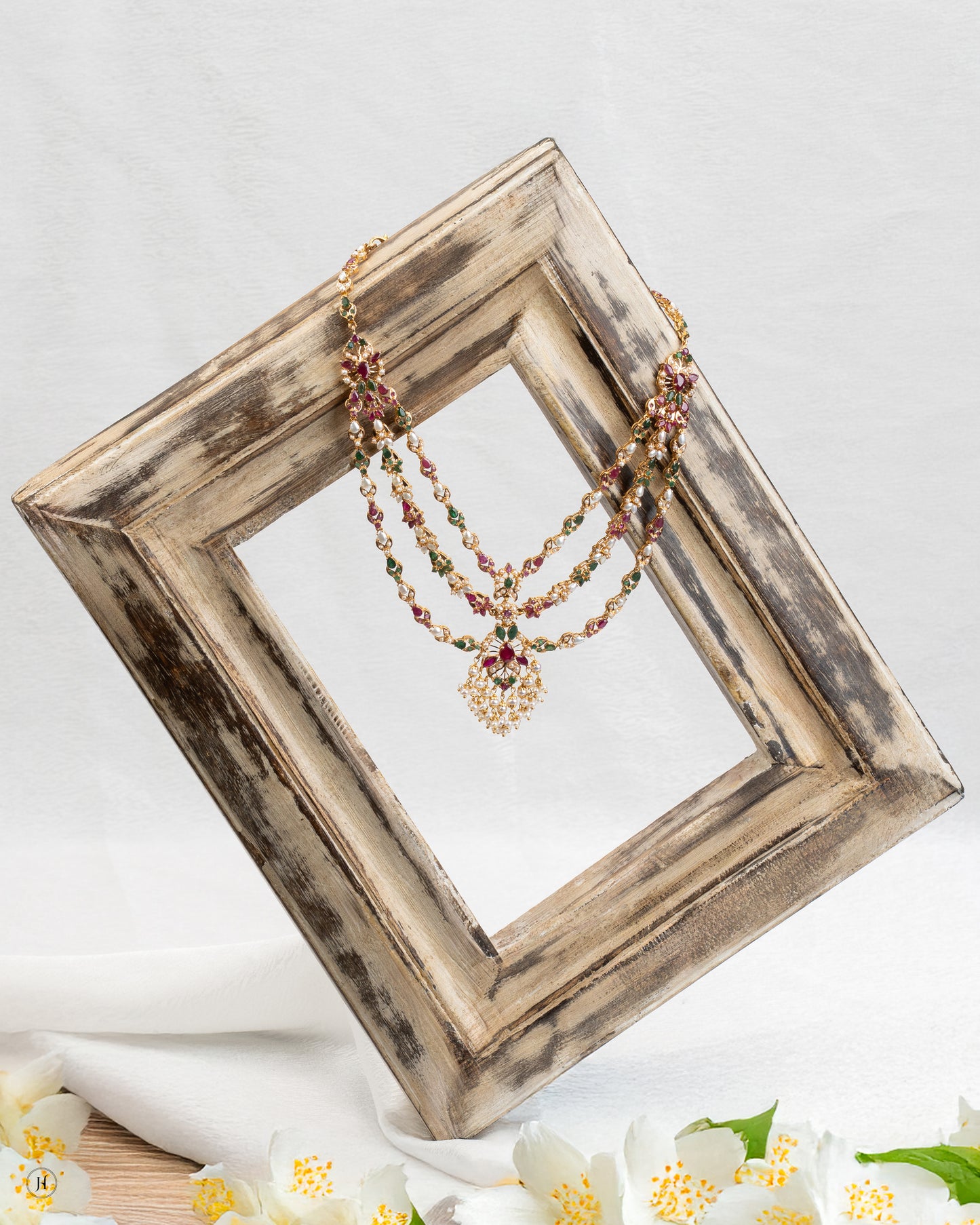 21Karat Yellow Gold Pakistani Triple-Layer Multistone Necklace | Online Jewellery Store in Dubai for Ladies