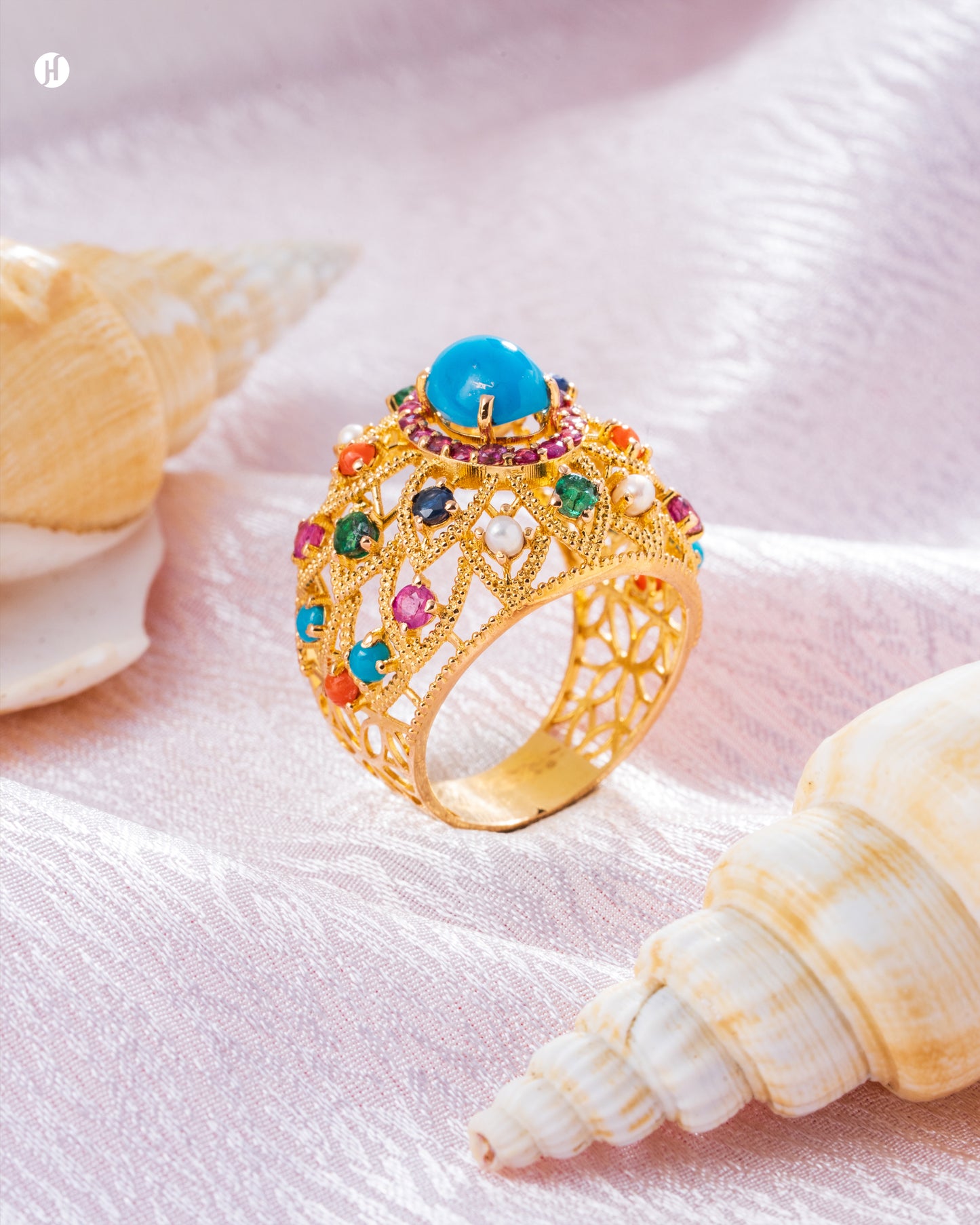 21Karat Yellow Gold Pakistani Turquoise & Ruby Ring for Arab ladies in UAE | online jewellery store