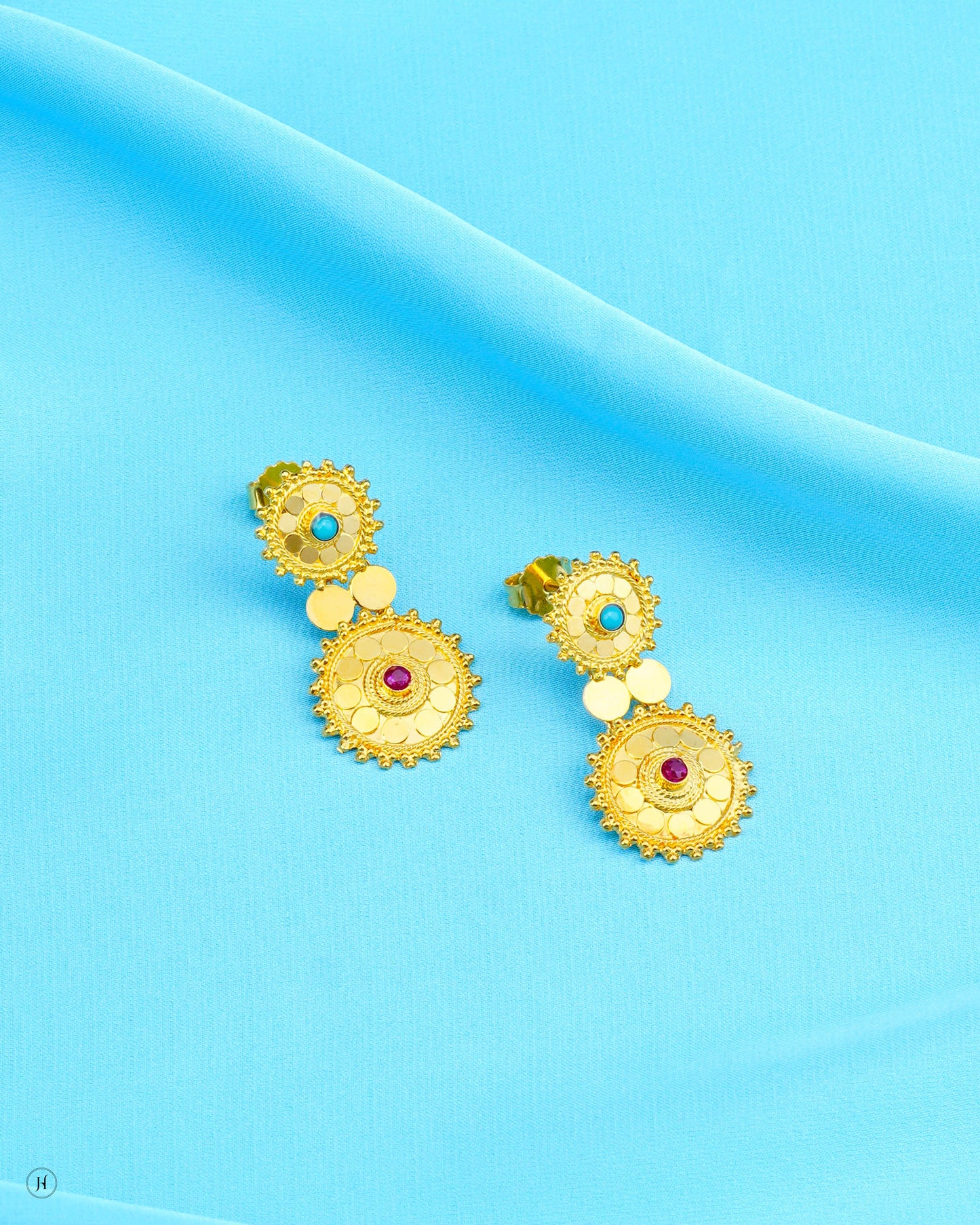 21Karat Yellow Gold Traditional Multi-Floral Motif Earrings | Online Arab Jewellery Store for Khaleeji Women in UAE