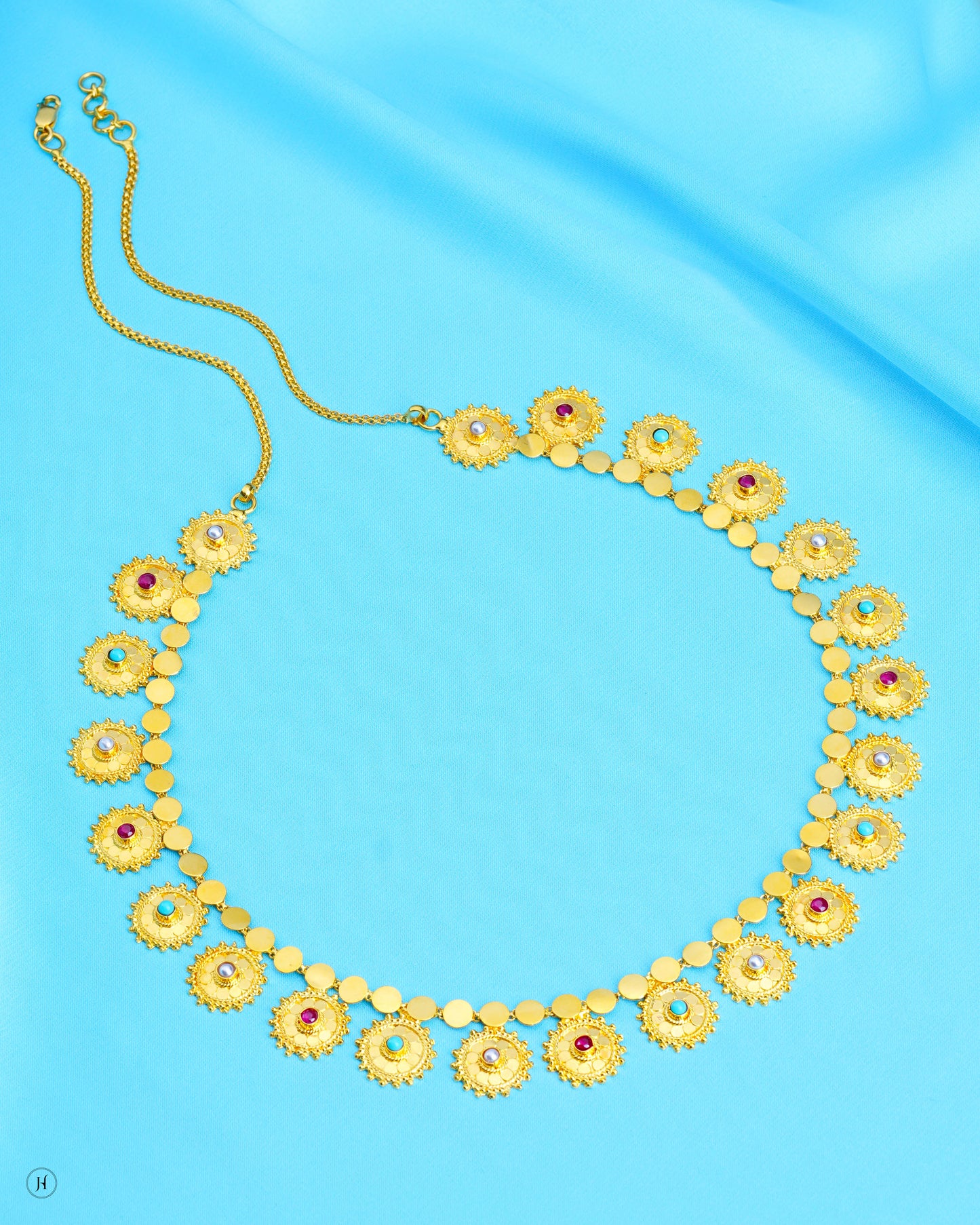 21Karat Yellow Gold Traditional Multi-Floral Motif Necklace | Online Arab Jewellery Store for Khaleeji Women in UAE