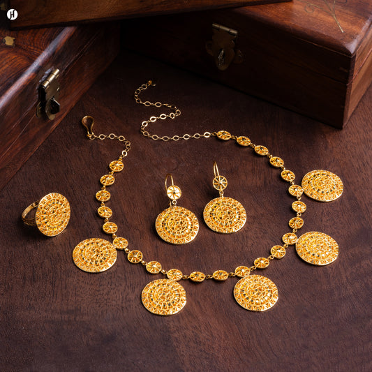 21K Yellow Gold Bahraini Round Multi-Coin Necklace Set