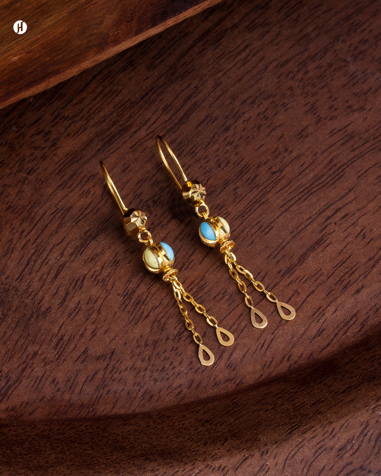 21Karat Yellow Gold Bahraini Bead Drop Necklace Set