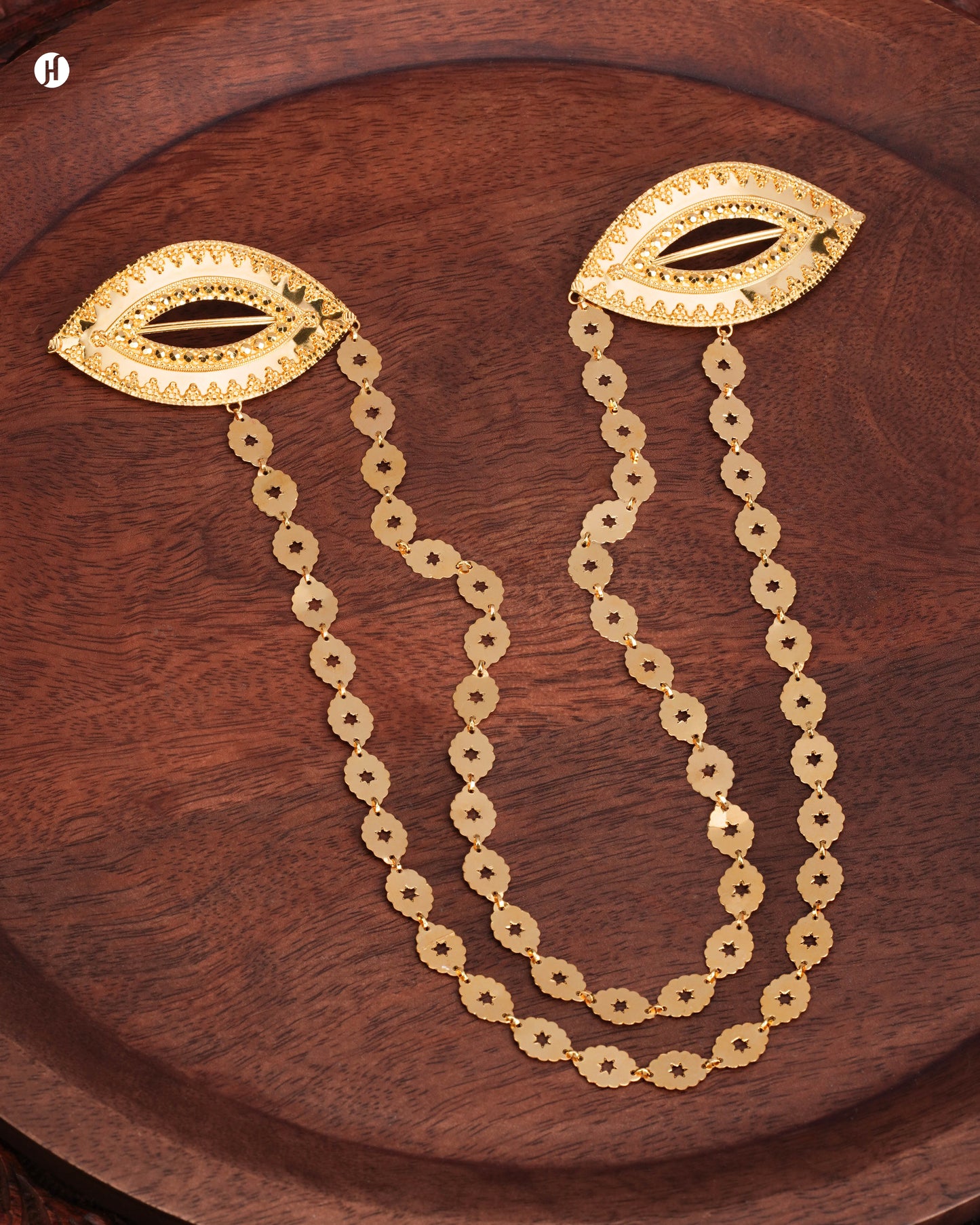 21Karat Yellow Gold Bahraini Traditional Double Chain Hair Pin
