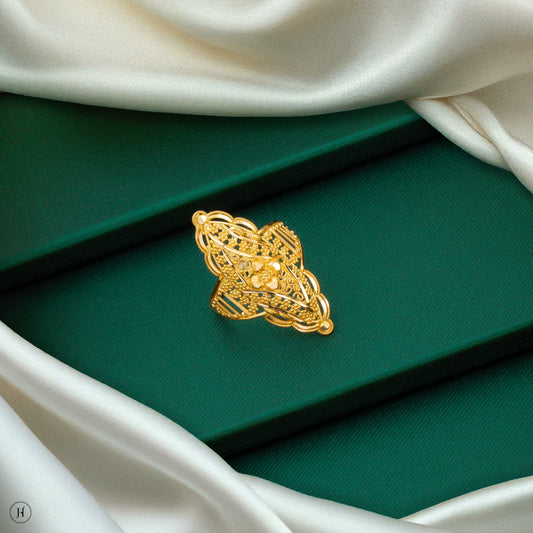 22K 916 Yellow Gold Elegant Floral-Oval Ring for women in Dubai, UAE