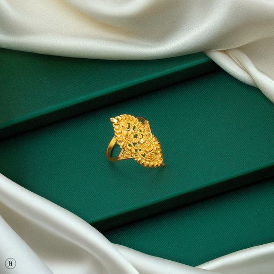 22K Yellow Gold Elegant Leaf-Oval Ring for women in Abu Dubai