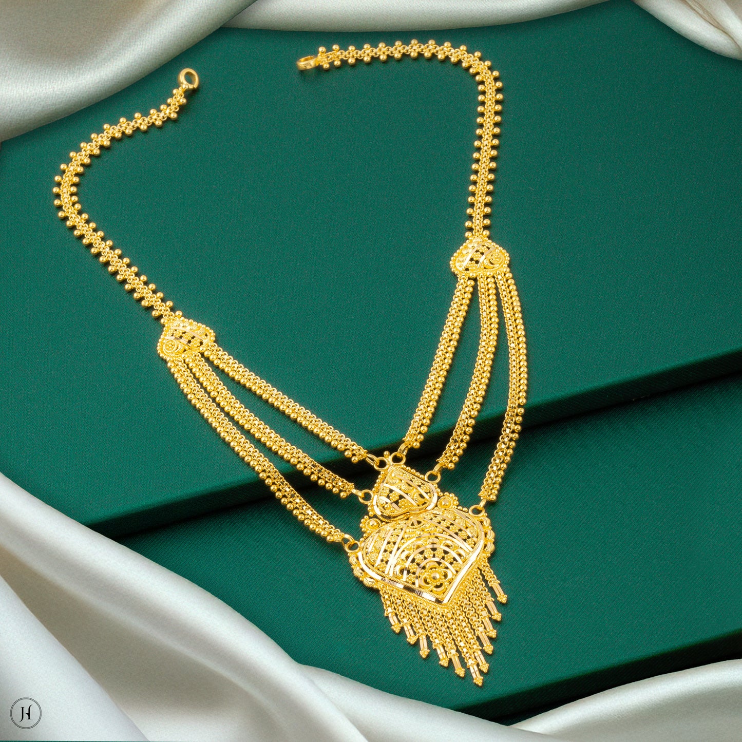 22K Yellow Gold Elegant Multi-Layered Love Necklace Set | bridal necklace set for women in UAE