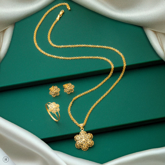 22K Yellow Gold Blooming Flower Pendant Set