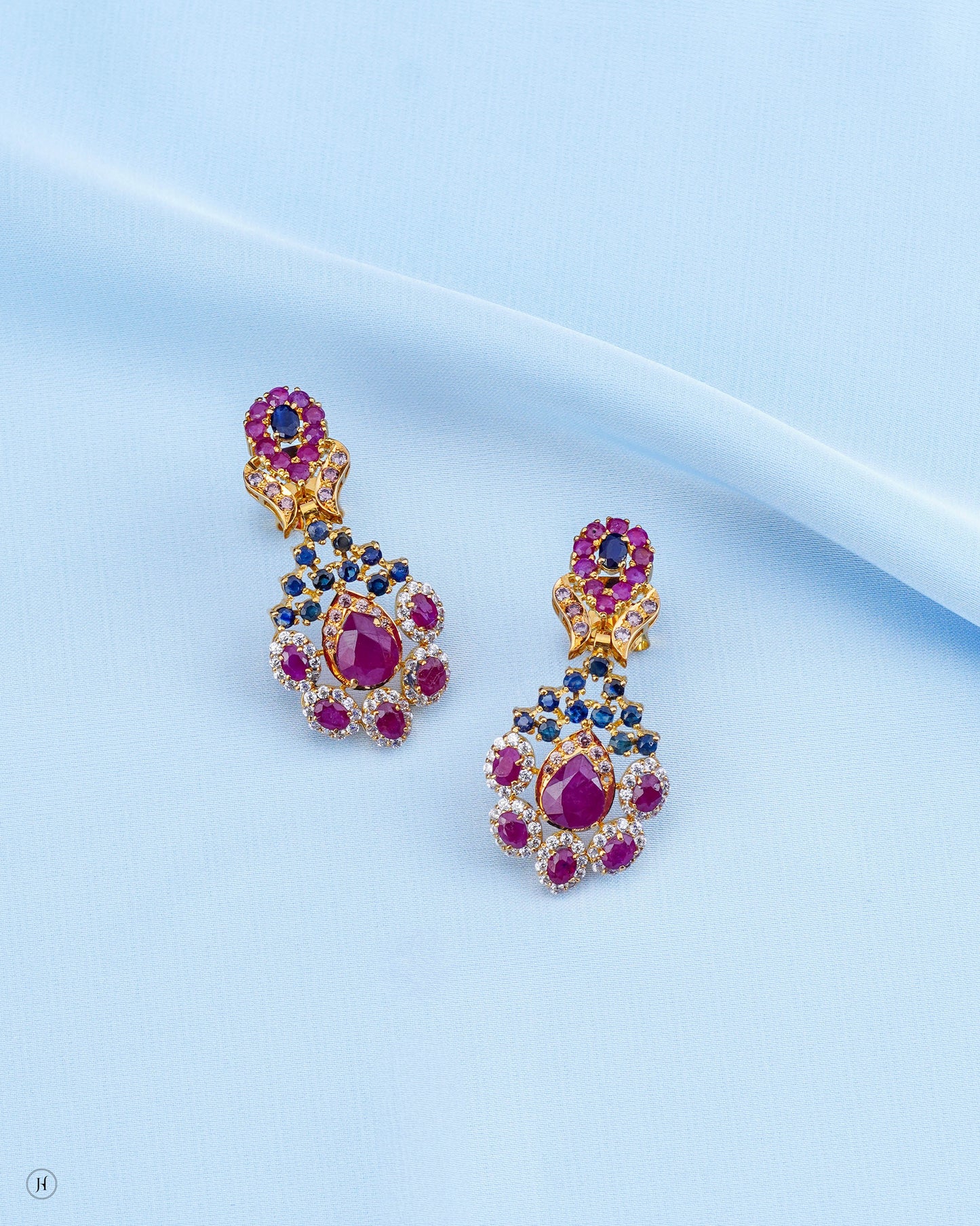 21Karat Yellow Gold Pakistani Ruby & Sapphire Gemstone Necklace Set