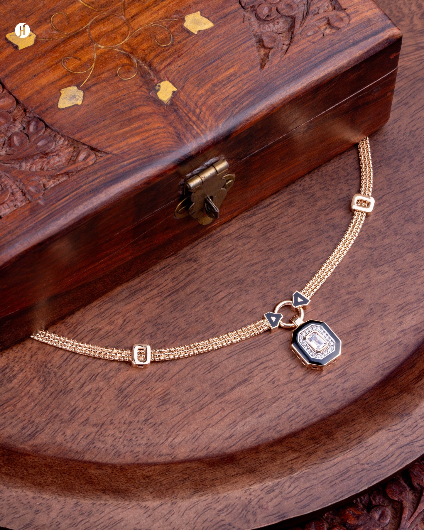 18Karat Rose Gold Italian Art Deco Enamel Necklace Set