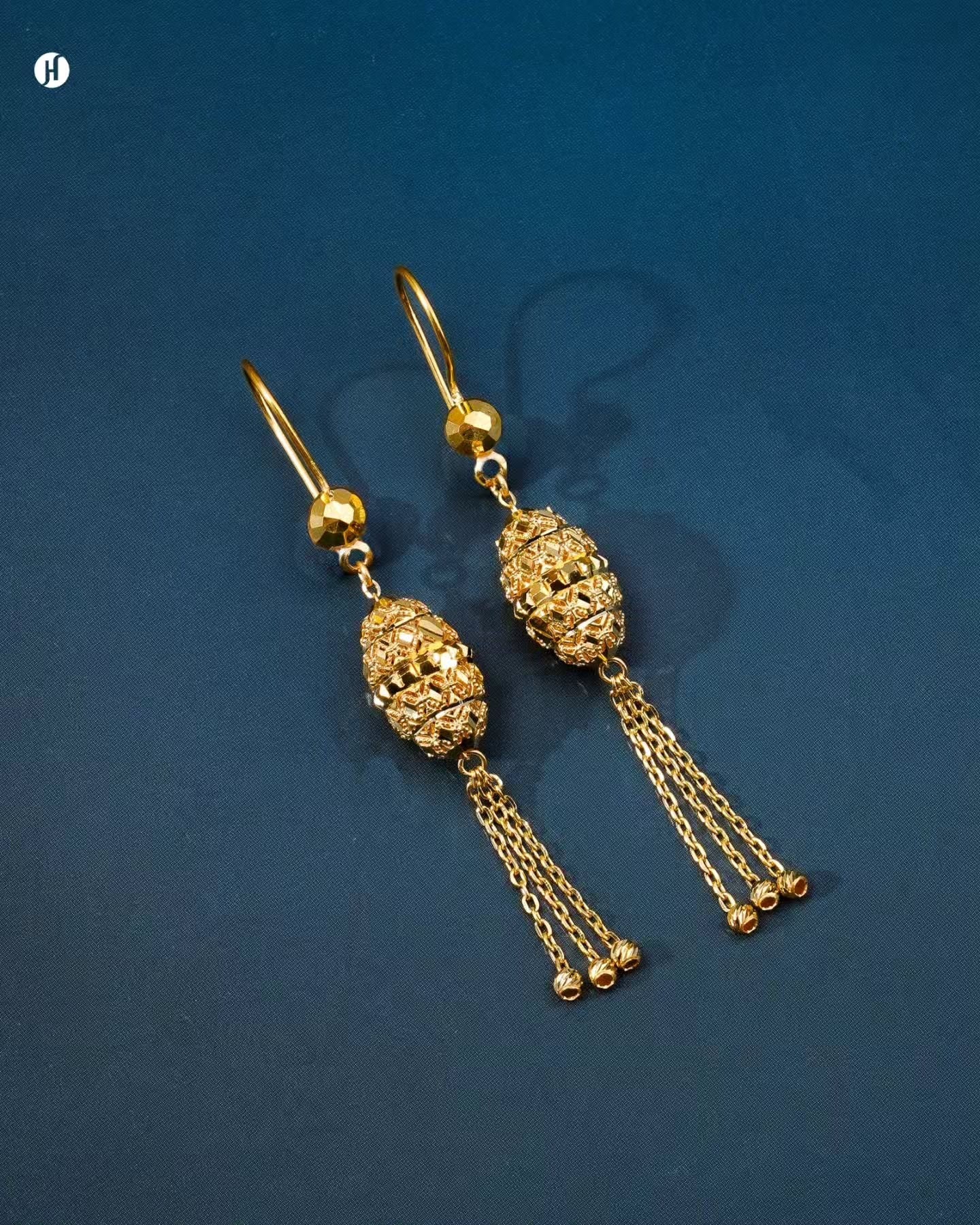 21K Yellow Gold Bahraini Textured Oval Bead Long Chain Set