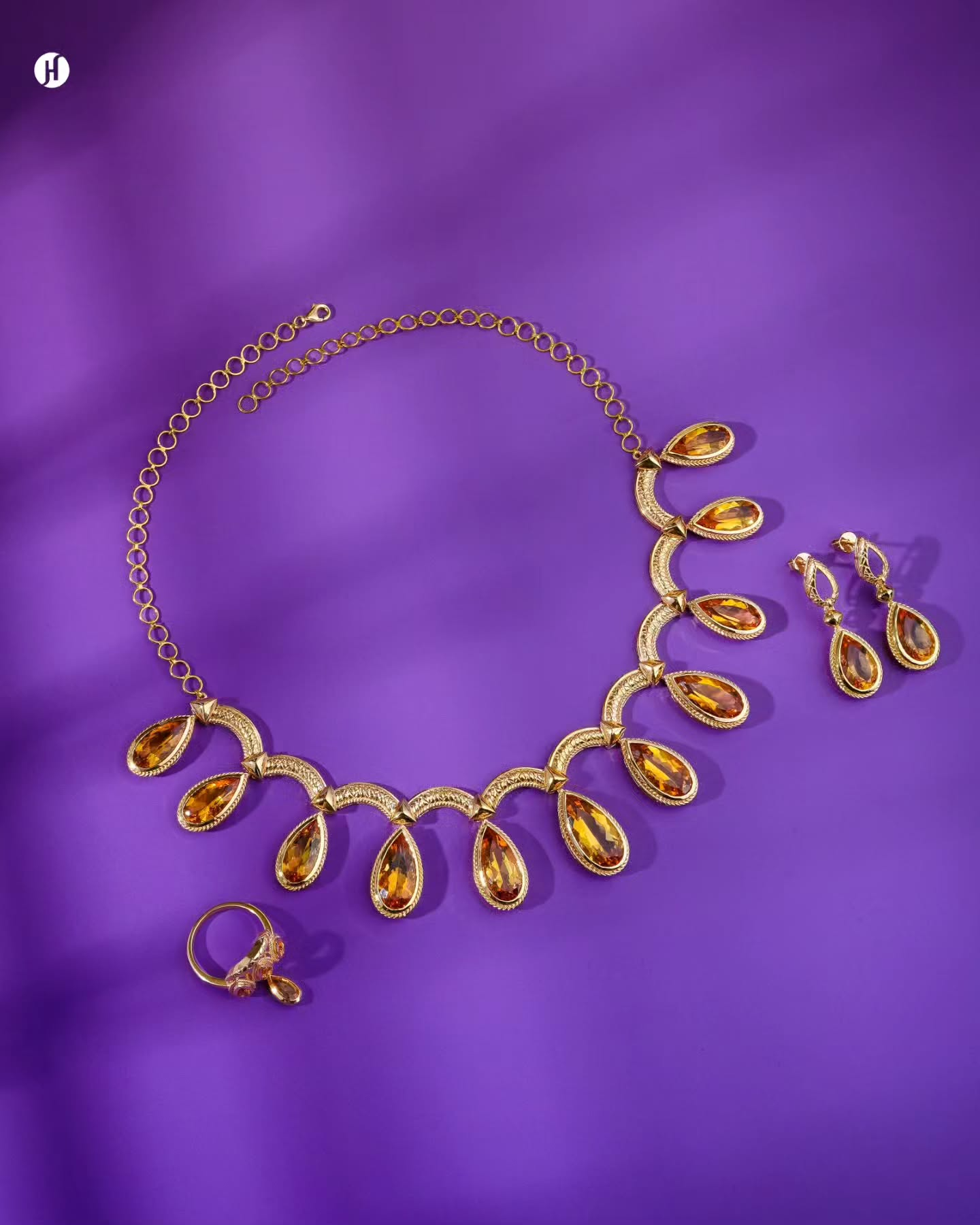 21Karat Yellow Gold Italian Citrine Teardrop Necklace Set