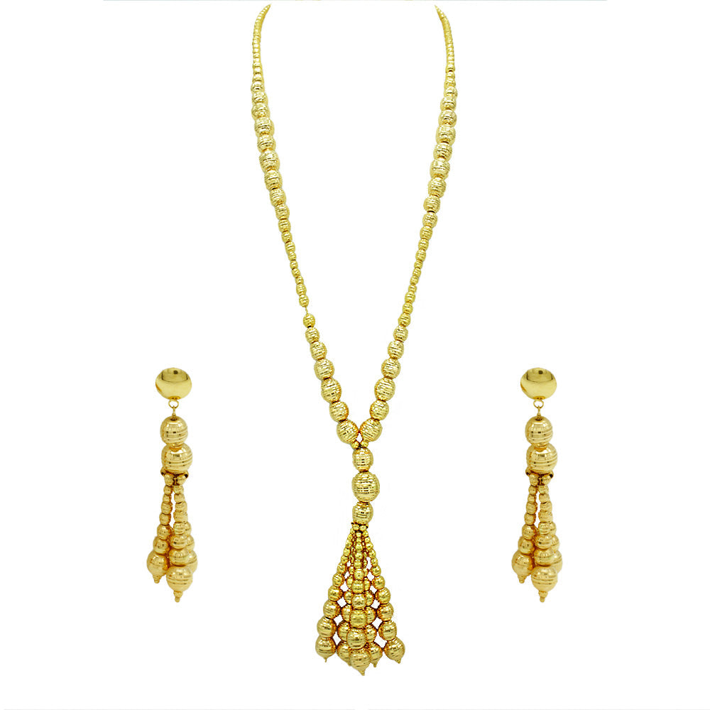 21K Yellow Gold Bahrain Dangling Disco Balls Rope Necklace Set