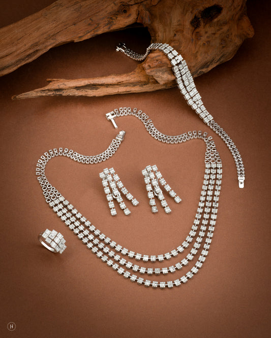 18Karat White Gold Multi Layer Diamond Necklace set