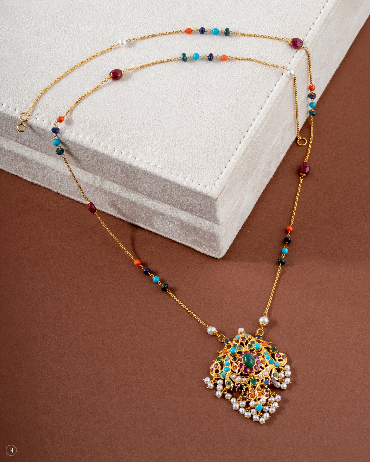 Buy Online 21K Yellow Gold Pakistani Floral Multi- Gemstone Bridal Necklace for  women in UAE