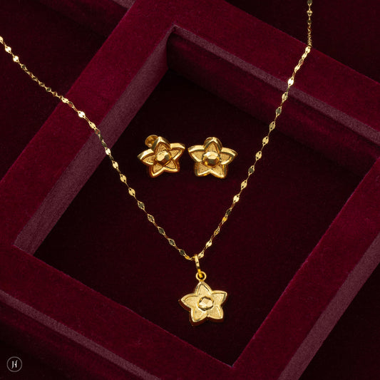 Cute baby gift | 18K Yellow Gold Baby Star Shape Pendant Set
