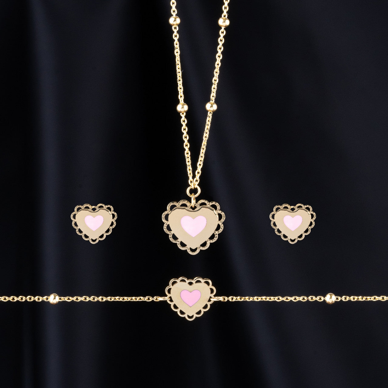 18K Yellow Gold Heart In Heart Baby Necklace Set –