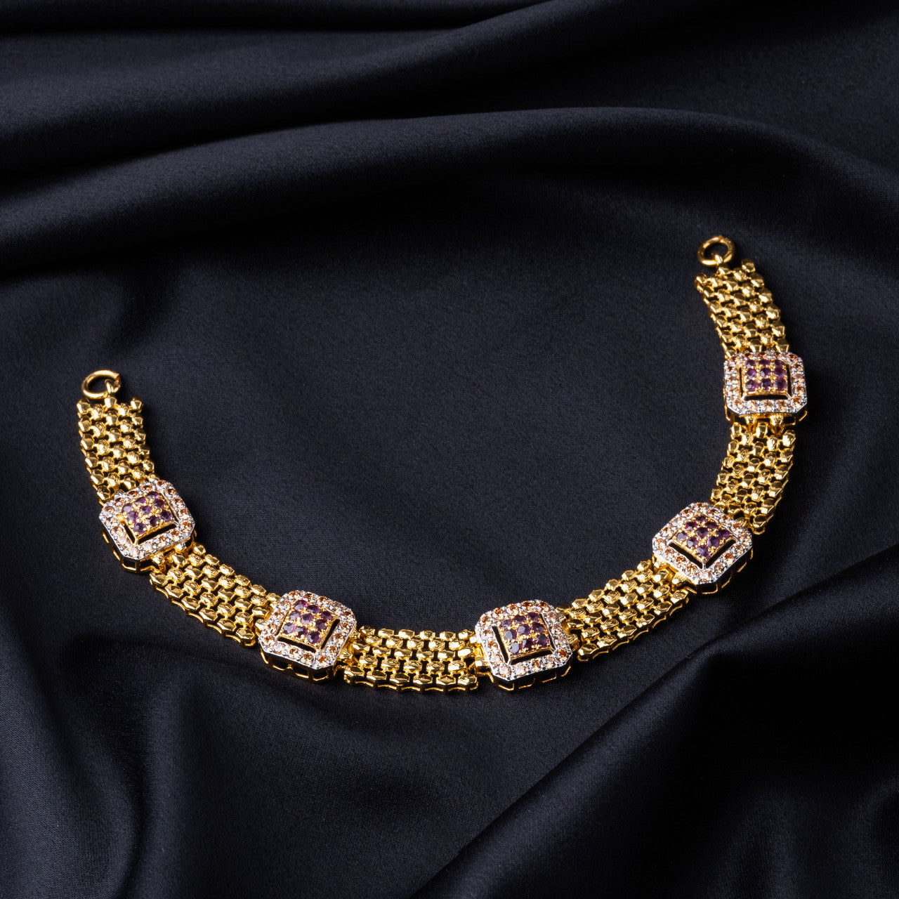 22K Gold Pakistani Choker Necklace with Square Design Zirconia Setting