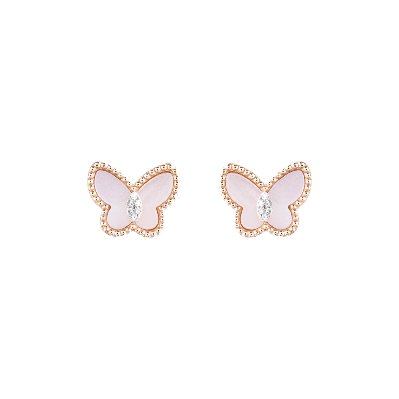 18K Rose Gold Pink Butterfly Diamond Earrings