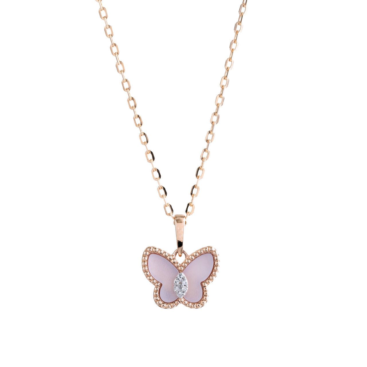 18K Rose Gold Pink Butterfly Diamond Pendant Set