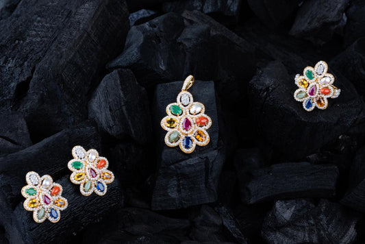 18K Yellow Gold Diamond Navratna Set with Gemstones
DIAMOND GEMSTONE JEWELLERY
NAVRATNA DIAMOND JEWELLERY
18K DIAMOND EARRINGS
18K DIAMOND RINGS
DIAMOND WEDDING SET
DIAMOND GIFT FOR WIFE