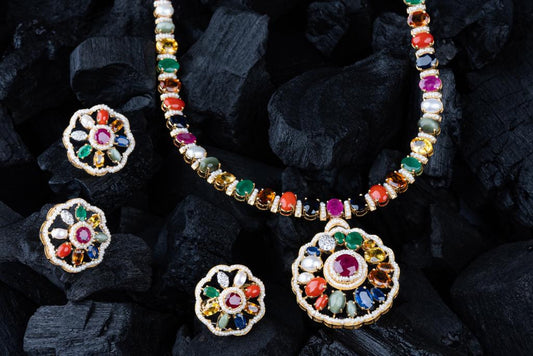 18K Yellow Gold Diamond Necklace Set with Navratna Gemstones
DIAMOND GEMSTONE JEWELLERY
NAVRATNA DIAMOND JEWELLERY
18K DIAMOND EARRINGS
18K DIAMOND RINGS
DIAMOND WEDDING SET
DIAMOND GIFT FOR WIFE
18K HEART PENDANT
SHARJAH GOLD SOUQ
BUY GOLD ONLINE