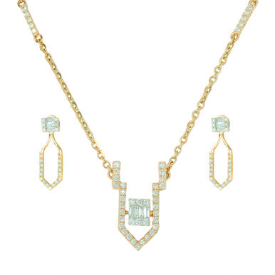 18K Yellow Gold Geometric Diamond Necklace Set