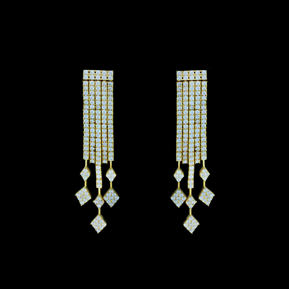 18K Yellow Gold Turkish Chandelier Zircon Pushback Earrings