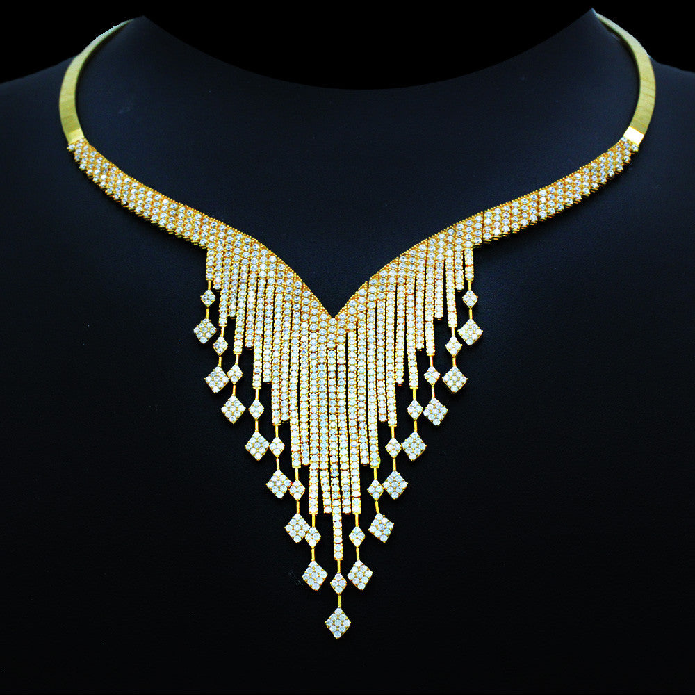 18K Yellow Gold Turkish Chandelier Matinee Zircon Necklace
