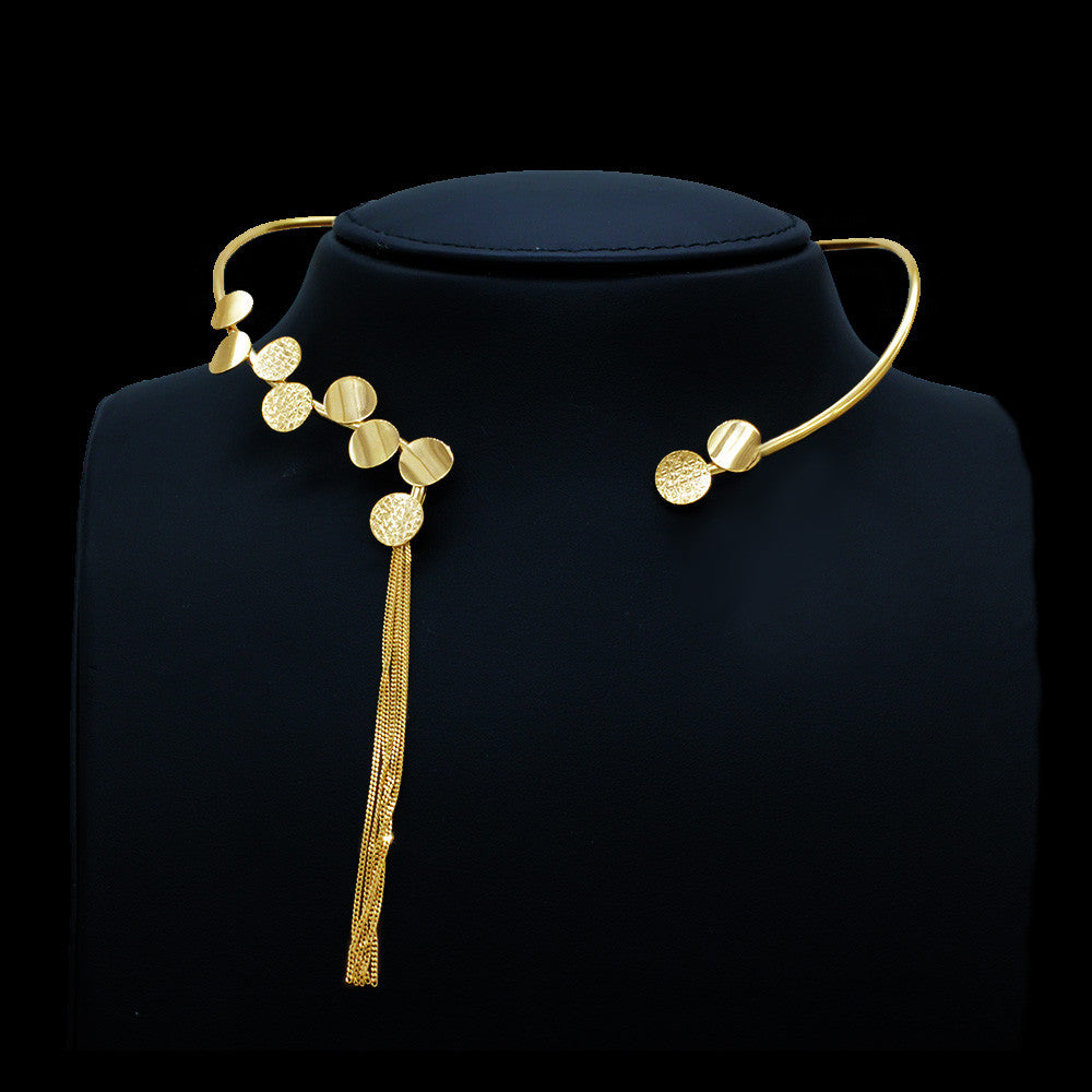 18K Yellow Gold Italian Disc Choker Necklace