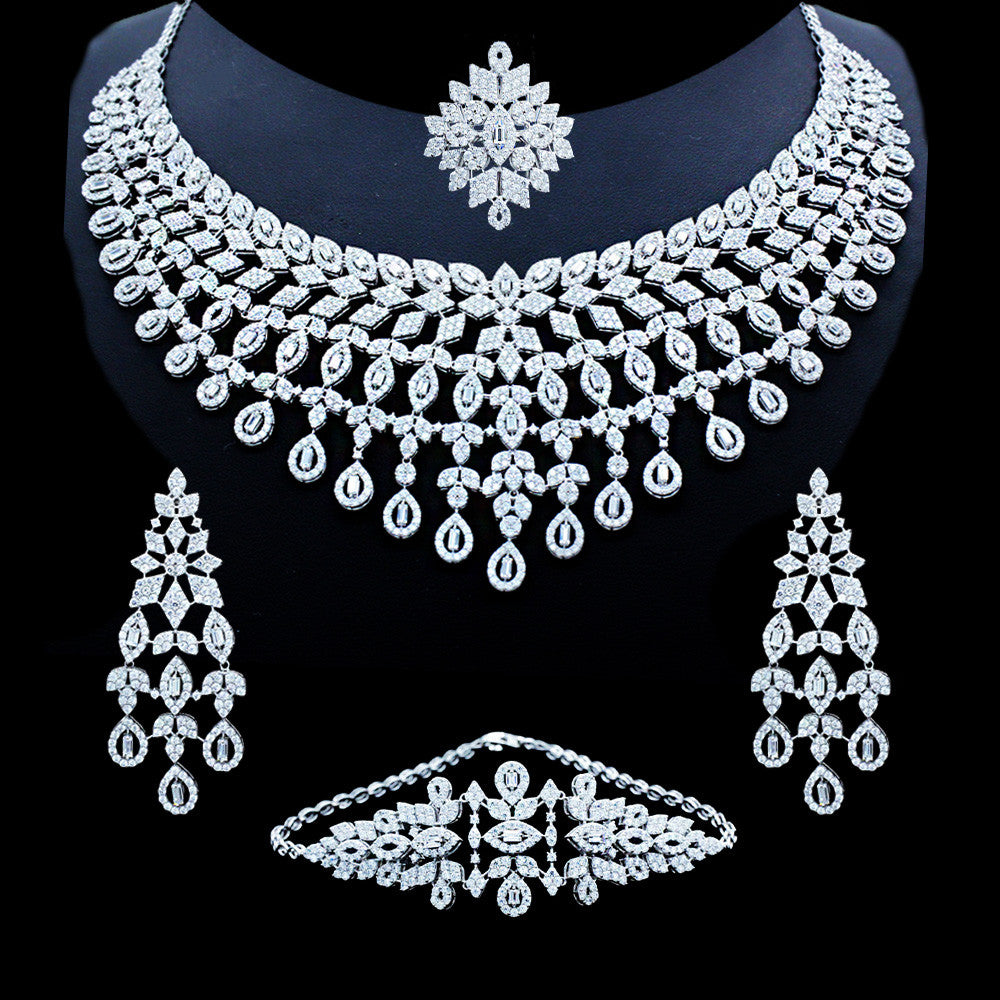 18K White Gold Italian Nasim Bridal Princess Necklace Set –