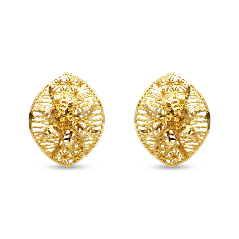 21K yellow gold stud earrings with floral motifs