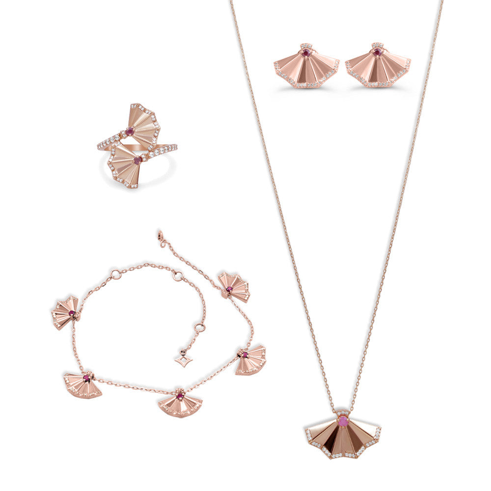 18K Rose Gold Italian Fan Matinee Necklace Set –