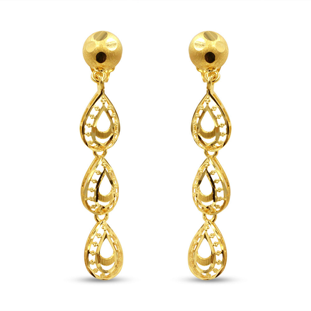 21K yellow gold Saudi 3 tier drop earrings